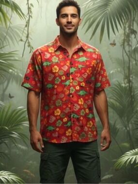 B Fresh Gear Hawaiian Jurassic Sloth and Dinosaur Shirt - Size XL